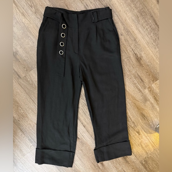 Sandro Pants - Sandro • Belted Wide Leg Cuffed Cropped Trousers